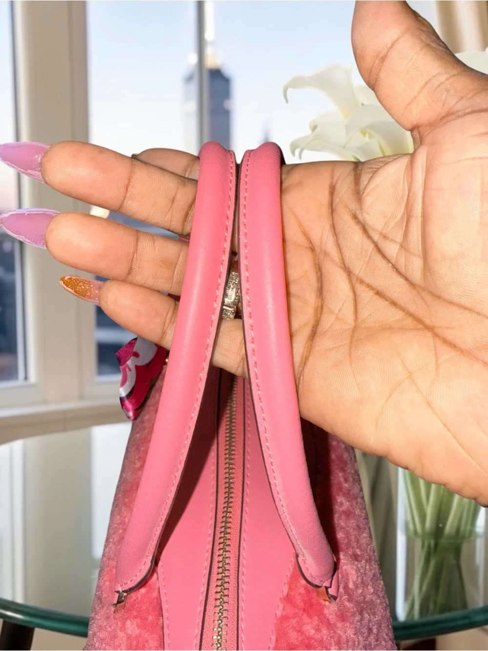❌Sold❌Kate Spade Mimi Faux Fur Satchel in the striking Pomegranate / Bright Blus